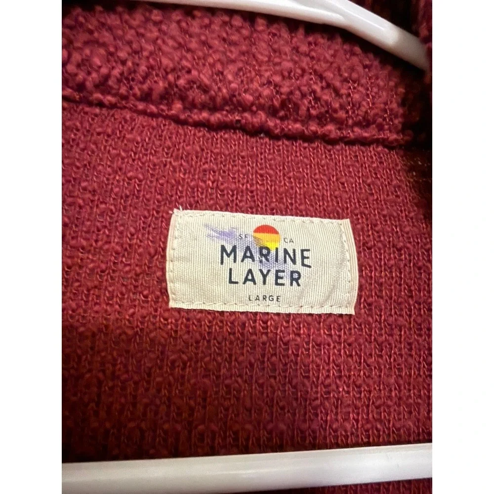 Marine‎ Layer Birdseye Knit Textured Open Front Cardigan Burgundy Women's Large